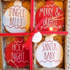 🎄 🎄 Rae Dunn Holiday Red & White Ornament-Shaped  Coasters SET of 4 - NIB